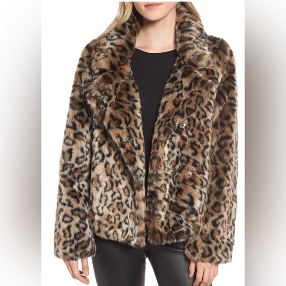 Sam Edelman Jackets & Blazers - SAM EDELMAN faux fur leopard print snap front jacket size large
